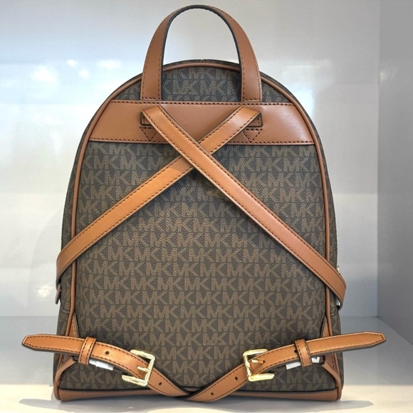 Michael Kors Rhea Medium Signature Logo Backpack Brown Signature - Picture 5 of 8